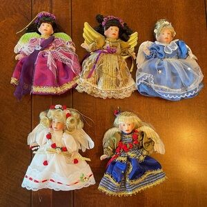 VTG Paradise Galleries, set of  5 Angel Christmas Ornament Dolls 5"